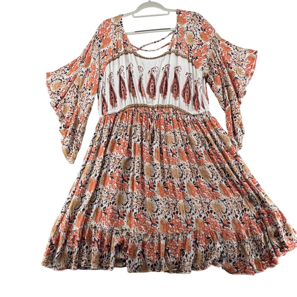 J Glee Paisley Floral Boho Bell Sleeve Babydoll Peasant Dress Womens Plus 2X